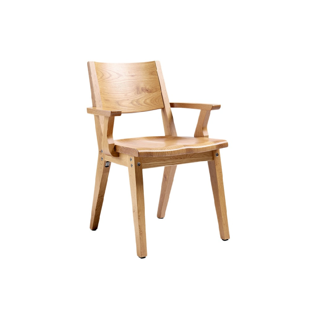 Stylowy krzesło drewniane z podłokietnikami i minimalistycznym designem