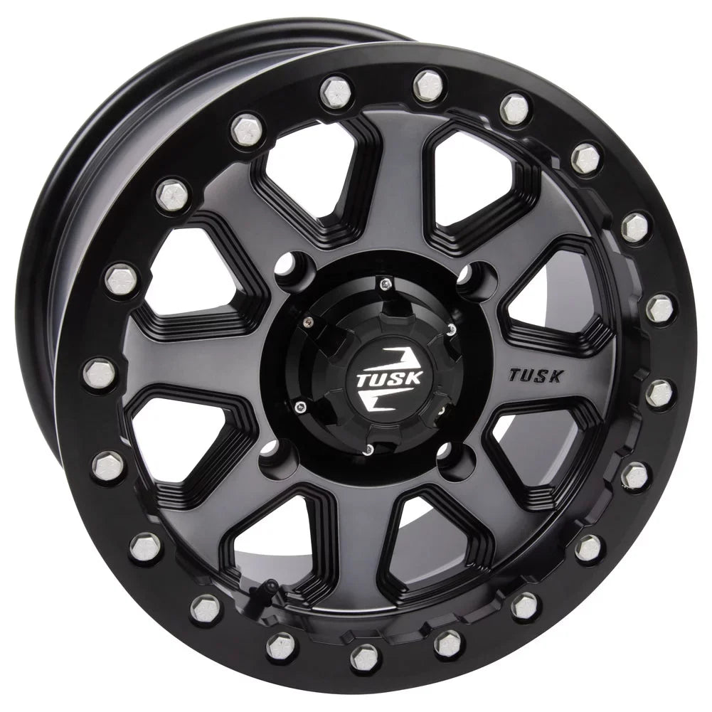 (4 Pack) 4/156 Tusk Uinta Beadlock Wheel 14X7 4.0 + 3.0 Gunmetal/black For Yamaha Wolverine Rmax 4 1000 R-Spec 2022