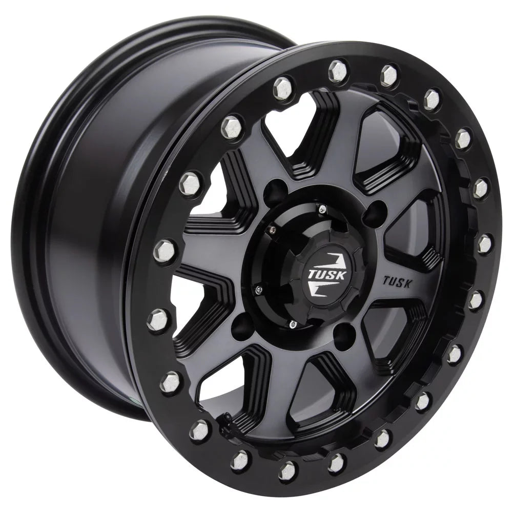 (4 Pack) 4/156 Tusk Uinta Beadlock Wheel 14X7 4.0 + 3.0 Gunmetal/black For Yamaha Wolverine Rmax 4 1000 R-Spec 2022